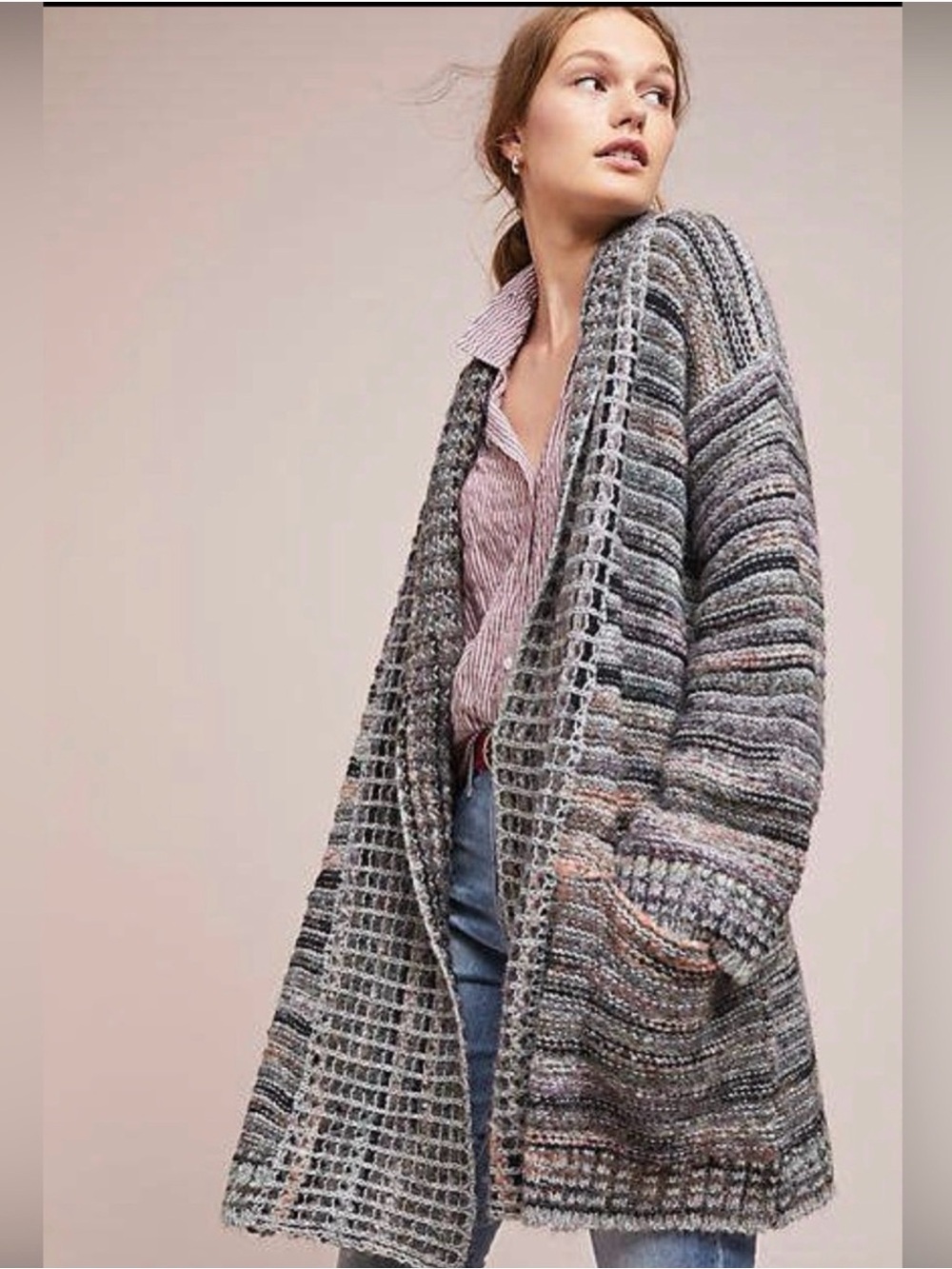 Akemi + Kin Wasilla Grey Open-Front Knit Cardigan | Anthropologie